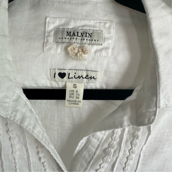 100% Linen Malvin Hamburg germany White Linen Button Down Blouse Size S - Picture 4 of 4